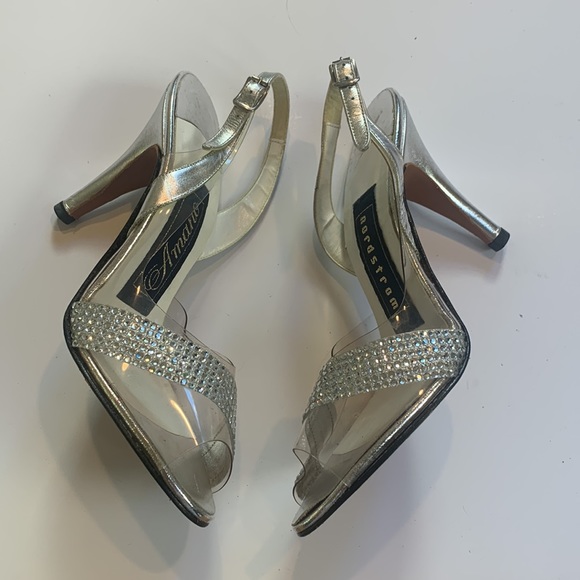 Size 6 Nordstrom Amano clear peep toe silver heels excellent condition. - Picture 3 of 5